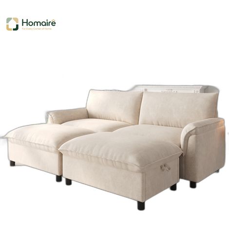 Canapé modulable en velours beige avec rangement 216 x 77 x 82 cm HOMAIRE (1/5)