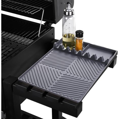 Tapis de barbecue latéral pour espaces extérieurs, avec récupérateur de graisse. Convient pour cuisines, cuisson et plans de travail, couleur gris. (1/5)