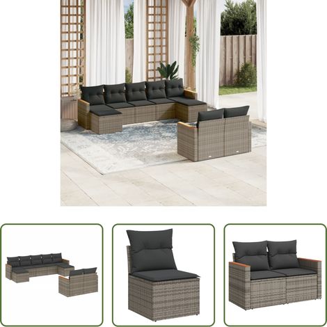 Rattanmöbel -  9-tlg. Garten-Sofagarnitur mit Kissen Grau Poly Rattan (1/5)