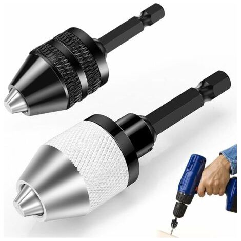 2 pièce Mandrin Perceuse, Mandrin Autoserrant Hexagonale 6.35mm (1/4"), Mandrin pour Visseuse Capacité 0.3-6.5mm, Mandrin de Perçage Sans Clé, pour Perceuse Visseuse Électrique Outil de Conversion (1/4)