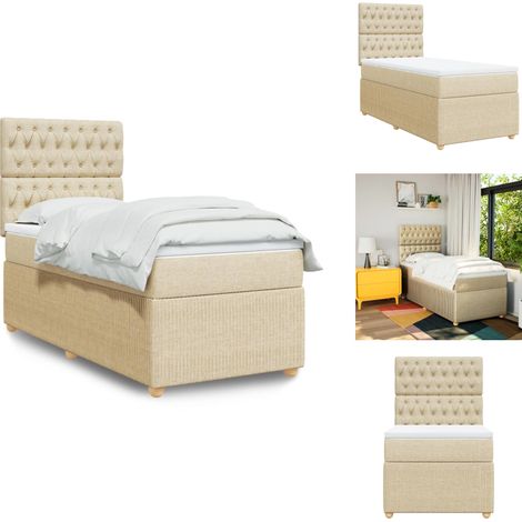 Sommier à lattes de lit avec matelas Crème 80x200 cm Tissu - Sommier À Lattes De Lit - Sommiers À Lattes De Lit - Lit - Meuble De Chambre À Coucher (1/5)