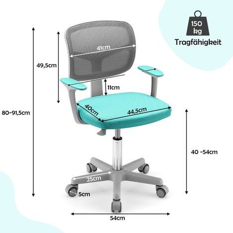 Children's Desk Chair Children's Computer Chair with Adjustable Height Turquoise (1/5)
