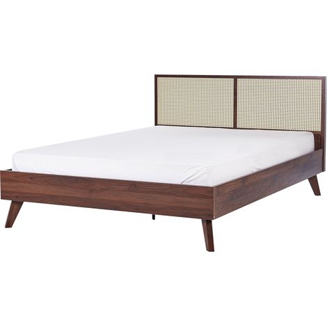 Bett mit Lattenrost Rattan MONPAZIER 140 x 200 cm Dunkelbraun