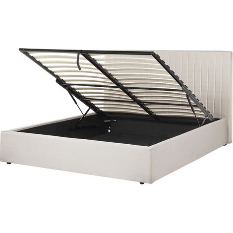 Cama con almacenaje de tela beige 160 x 200 cm cabecero capitoné Vion (1/5)