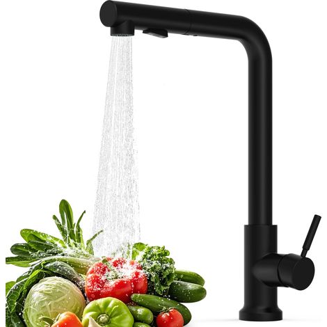 Robinet cuisine avec douchette extractible,mitigeur monobloc 360° rotatif,robinetterie en L en inox moderne,2 modes de jet,idéal pour évier (1/5)