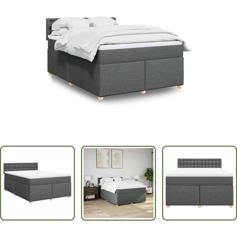 vidaXL Taschenfederkern - Boxspringbett mit Matratze Dunkelgrau 160x200 cm Stoff (1/5)