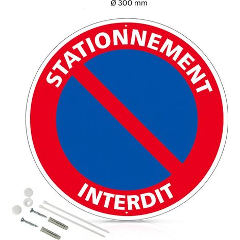Stationnement interdit panneau de signalisation rond en aluminium prépercé avec kit de fixation complet - Diamètre 300 mm (1/5)