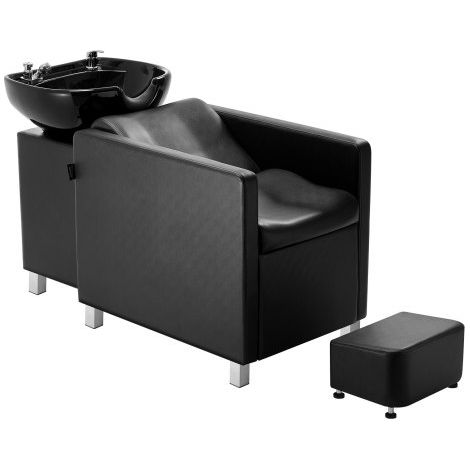 Chaise de lavage pour shampoing, station de lavage de cheveux à contre-courant avec large repose-pieds et bol en céramique pour salon de barbier, équipement de coiffure, massage, spa de beauté (1/4)