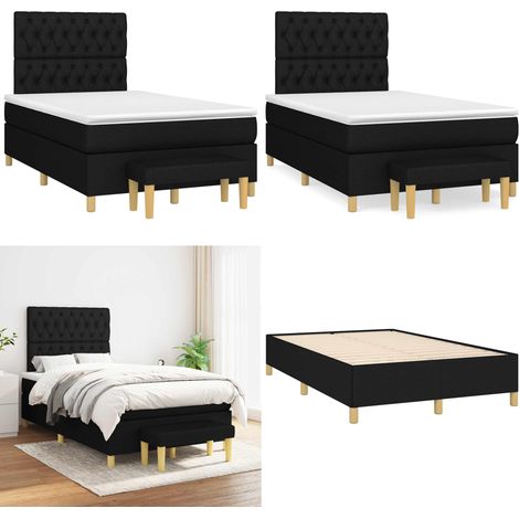 Sommier à lattes de lit avec matelas noir 120x190 cm tissu - Lit Double - Lit Tapissier - Literie - Chambre À Coucher - Meuble De Chambre - Home & Living (1/5)