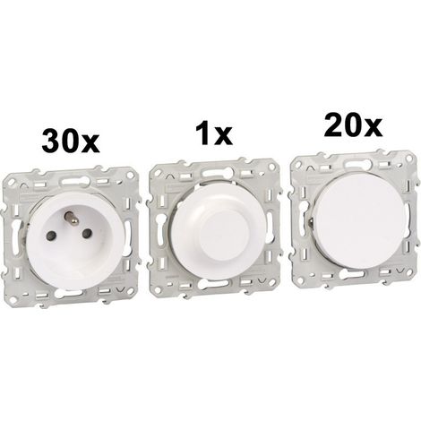 Schneider Electric – Boîtier Odace ProBox blanc – Lot de 10 interrupteurs S520204 + 30 prises 2P+T S520052 + 41 plaques 1 poste S520702 – Chargeur USB-C 10,5W offert (1/2)