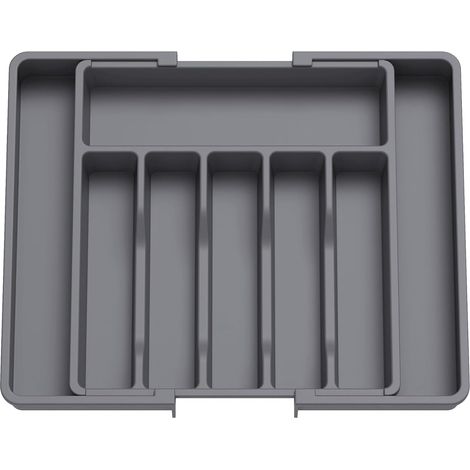 Bandeja para cubiertos con cajón extensible, de plástico ajustable (cucharas/tenedores), color gris oscuro. (1/5)