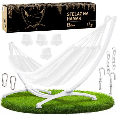 Estructura metálica para hamaca, soporte de jardín para dos personas, para hamaca de hasta 250 kg, color blanco, GoGarden.