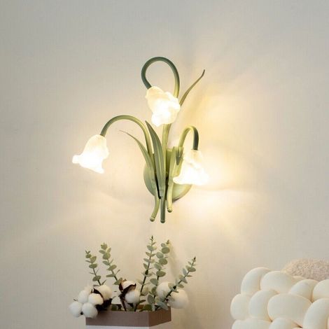 Applique da parete a 3 luci LED con motivo floreale in vetro, ideale per interni. (1/4)