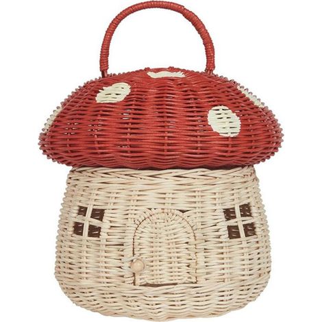 Panier de Rangement en Forme de Champignon en Rotin Fait à la Main - Jolie DéCoration de Cadeau Faite à la Main en Rotin, Rouge