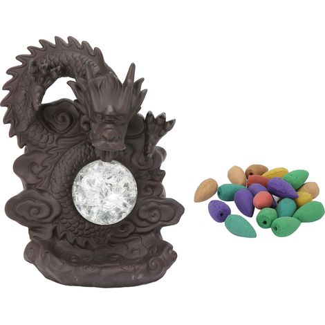 Dragon Backflow Incense Burner Ornament Red Porcelain Creative LED Light Home Decoration (1/5)