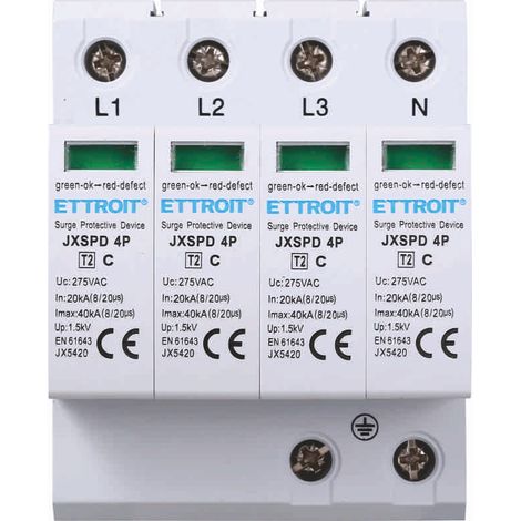 Scaricatore di sovratensione 220V Tipo T2 4 Poli 275V 20kA-40kA Occupa 4 Moduli DIN Ettroit JX5420