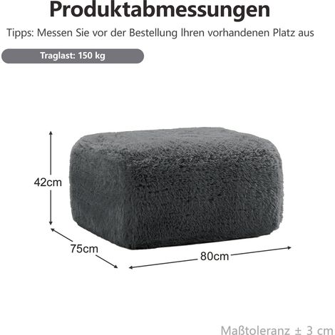 Pouf Aviana gris en peluche moelleuse, coussin géant rembourré pour salon, chambre ou détente, assise souple et cosy. (1/3)