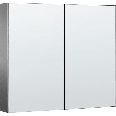 Mueble de baño con espejo 80 x 70 cm almacenaje minimalista moderno de pared 2 puertas 2 estantes negro Navarra (1/5)