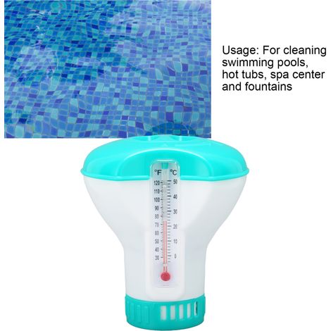 Distributeur de produits chimiques pour spa avec thermomètre, réutilisable, pastilles de chlore flottantes bleu lac pour piscine (1/4)
