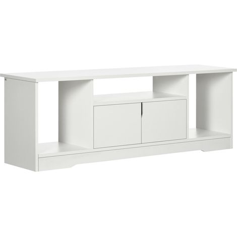 Meuble TV adapté aux téléviseurs de 42 pouces et moins, avec armoire et étagères ouvertes en bois, dimensions 120x30x41 cm.