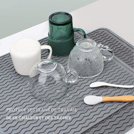 2 Pcs Tapis de Séchage Vaisselle en Silicone, 40x30 cm Tapis Egouttoir Vaisselle, Tapis égouttoir Vaisselle Antidérapant, Tapis de Drainage de Cuisine, Tapis Organisateur d'évier en (gris) (1/4)