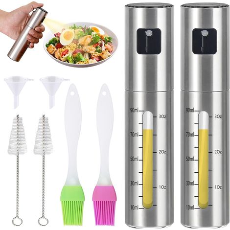 Lot de 2 Vaporisateur huile, Acier inoxydable, 100 ml, Buse fine, Cuisine saine (1/5)