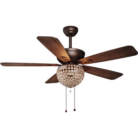SONNI Deckenventilator mit licht 132cm Antik Zugschalter Kristall Fan 5 Flügel Vintage Holz (1/5)