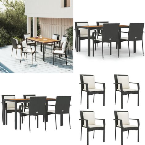 Ensemble à manger de jardin coussins 5pcs Noir Résine tressée - Ensemble de salle à manger extérieur - Table de jardin (1/5)
