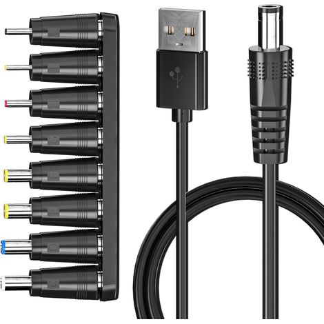USB-zu-DC-Stromkabel, universelles 5-V-DC-Ladenetzkabel mit 8 austauschbaren Anschlüssen, Adapter für Router, Mini-Lüfter und Lautsprecher (1/4)