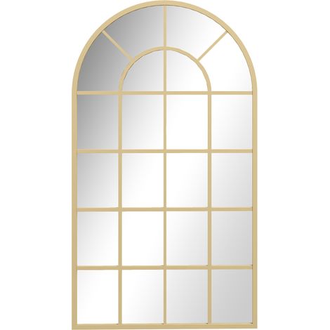 Wandspiegel, Fenster-Design, Flurspiegel, Metallrahmen, 110 x 65 cm, Gold