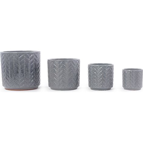 Maceta de cerámica gris ceniza Ø31,5 cm con relieve de espiga, con agujero de drenaje (1/5)