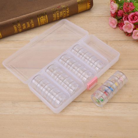 25 pièces de pots de rangement ronds transparents pour perles et bijoux avec boîte rectangulaire (1/5)