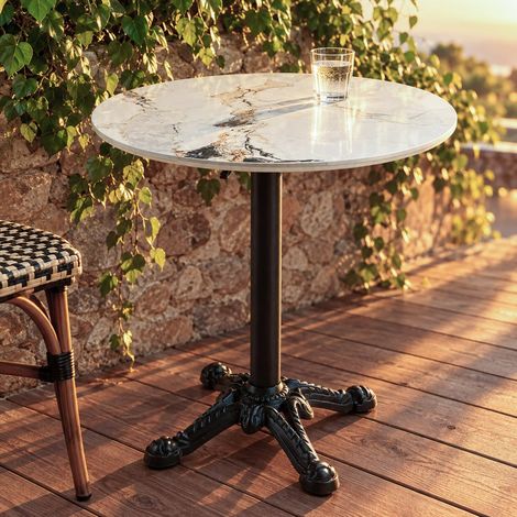 ICARE - Ensemble n°1: table bistrot D70cm pliable en céramique marbré clair (1/5)