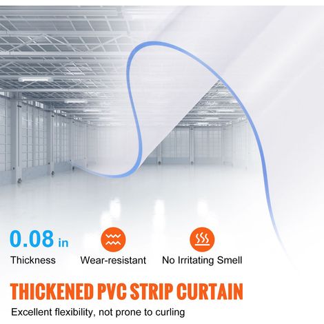 Rideau lames PVC transparentes 2,4m x 1,8m x 2mm, 12 bandes froides chambre congélateur entrepôt garage, plastique étanche lisse porte coupe-vent (1/5)