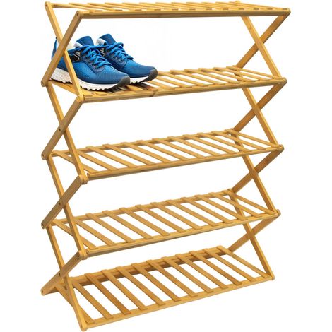 Klappbares Bambus Schuhregal mit 5 Ablagen - 87 x 68 cm - platzsparendes Aufbewahrungsregal für Schuhe