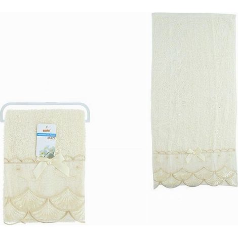 Cleafe - Asciugamano Bagno Viso Piccolo Cotone Morbido Decorato 35x75cm Beige Chiaro 79502 - (1/2)