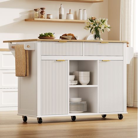 Isola da cucina 143x45x89,5 cm in MDF bianco, estensibile con contenitore FloraGrace (1/5)
