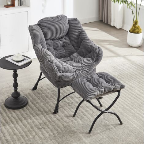 poltrona con pouf ergonomica da relax in acciaio grigio OKMYHOME (1/5)
