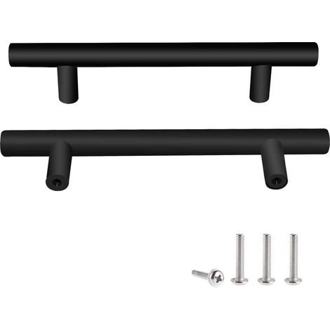 2 Pcs Black Stainless Steel Door Knobs, Furniture Handles with Screws for Drawer, Cabinet, Kitchen, Home Decor, Hole Spacing 128mm (1/4)