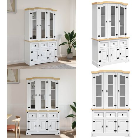 Buffet haut Corona blanc 112x43x196 cm bois massif pin mexicain - Buffet bois - Buffet blanc (1/5)
