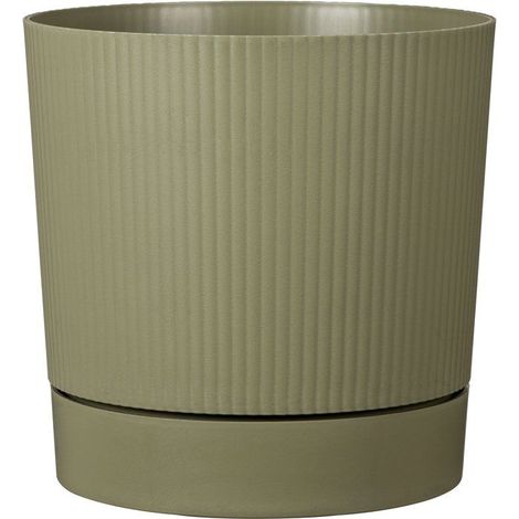 Vaso da fiori con riserva rotondo - GARDEN ID - Lino - Ø 39 - 32 L - H 38 cm - Verde muschio