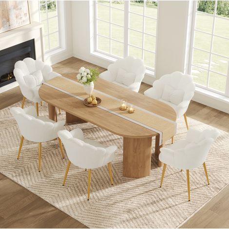 Set di 6 poltrone 64×65,5×85 cm in tessuto peluche bianco con braccioli – MEUBLIV (1/5)