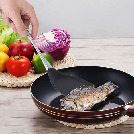 Spatule en acier inoxydable et silicone résistante à la chaleur - Ustensile de cuisine à long manche