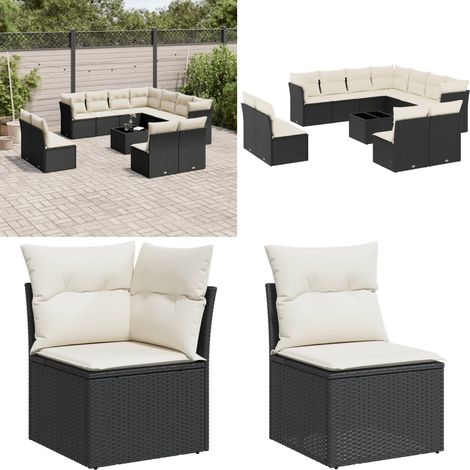 Salon de jardin 12 pcs avec coussins noir résine tressée - Ensemble Salon De Jardin - Meuble De Jardin - Salon De Jardin Design - Mobilier De Jardin Moderne - Canapé Jardin - Home & Living (1/5)