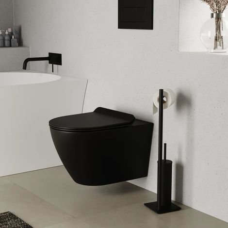 Vaso sospeso rimless in ceramica nero opaco con copri wc soft close Sydney (1/4)