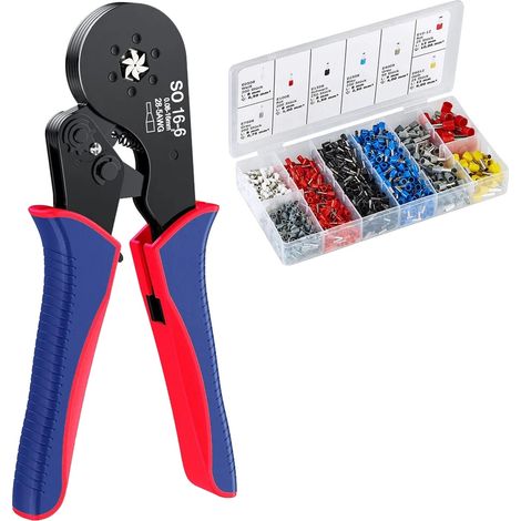 Set di pinze a crimpare, acciaio inox, cricchetto con campo di misura da 0,25 a 10 mm², meccanismo autoregolante, terminali per cavi inclusi, fermacavi inclusi (1/5)
