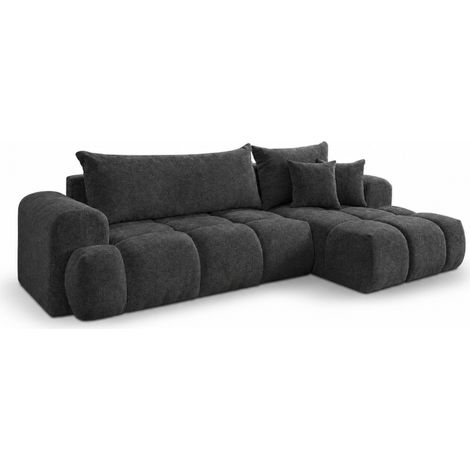 EVELIA - Canapé d'angle convertible 4 places en tissu haute résistance - 265 cm - Gris foncé (1/3)