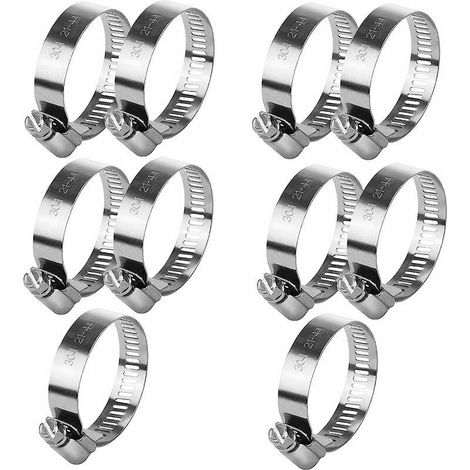 10 Pcs Collier de Serrage Ajustable en Acier Inoxydable Tuyaux Clips Fixation Réglable(21-44 mm) (1/5)