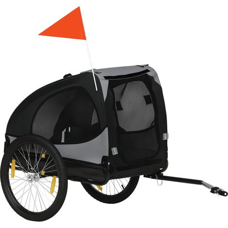 Remorque de vélo pour chien, fenêtres en maille réflecteurs et drapeau de sécurité 140 x 71 x 83 cm noir