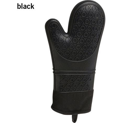1 paire de gants imperméables et antidérapants en silicone avec doublure en coton, compatibles micro-ondes, épais et isolants thermiques, noirs - à bout plat (1/5)
